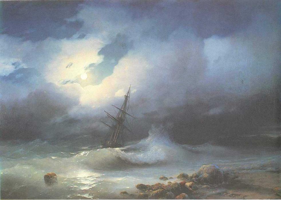 Wikioo.org - The Encyclopedia of Fine Arts - Painting, Artwork by Ivan Aivazovsky - Rough sea at night.