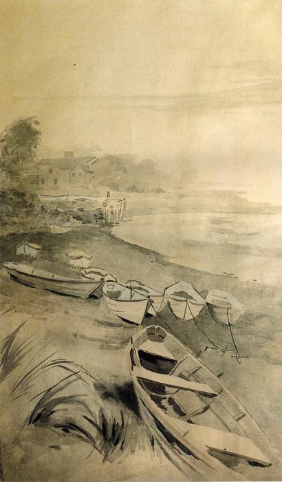 Wikioo.org - The Encyclopedia of Fine Arts - Painting, Artwork by Arthur Wesley Dow - Rowboats along the Shore