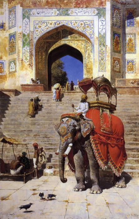 Wikioo.org - The Encyclopedia of Fine Arts - Painting, Artwork by Edwin Lord Weeks - Royal Elephant at the Gateway to the Jami Masjid, Mathura