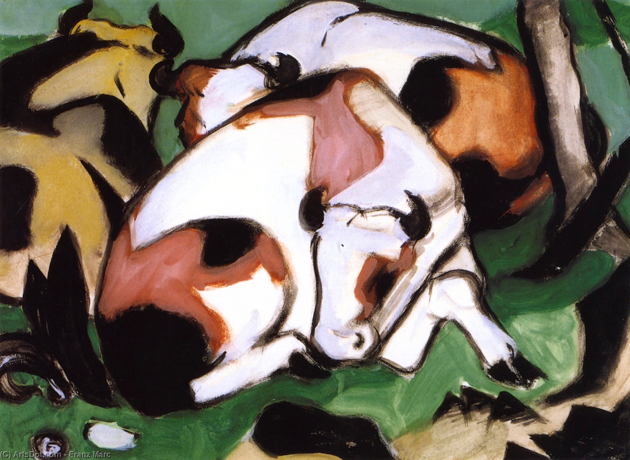 Wikioo.org - The Encyclopedia of Fine Arts - Painting, Artwork by Franz Marc - Ruhende Kuhe (also known as Kauernder Steir)