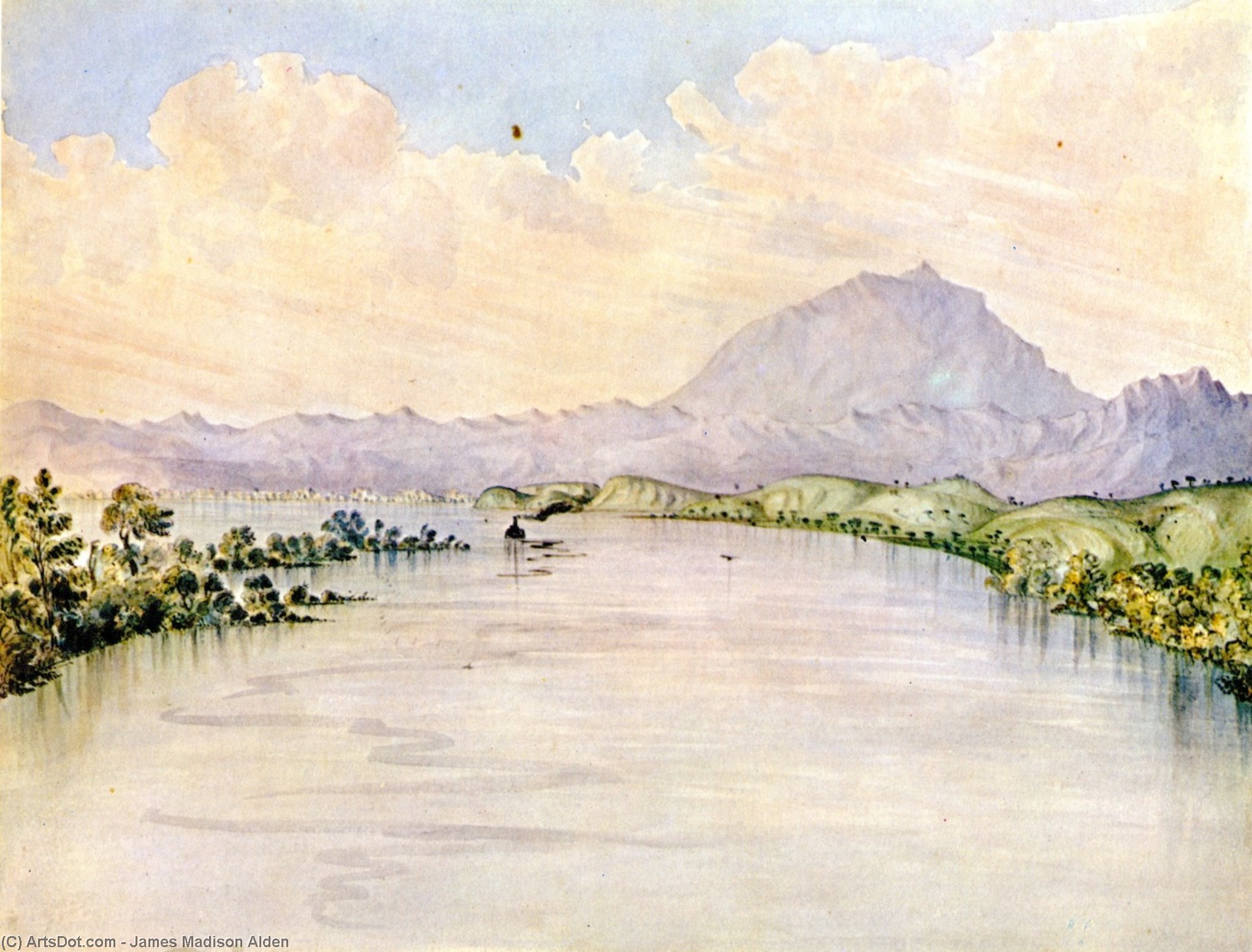 Wikioo.org - The Encyclopedia of Fine Arts - Painting, Artwork by James Madison Alden - Sacramento River, California, Mount Diablo in the Distance