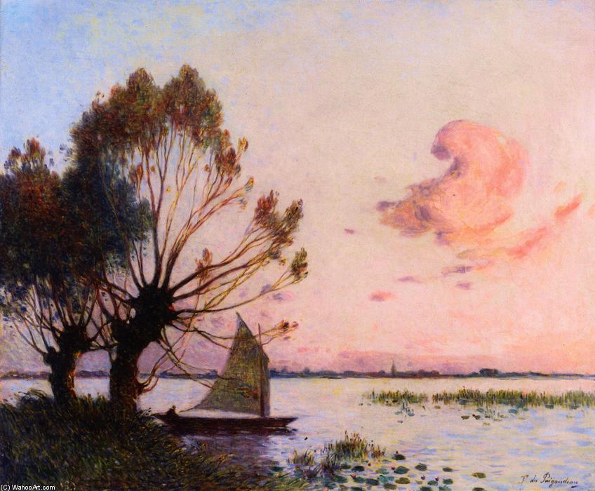 WikiOO.org - Encyclopedia of Fine Arts - Schilderen, Artwork Ferdinand Du Puigaudeau - Sailboat on the Marsh of the Grande Brière