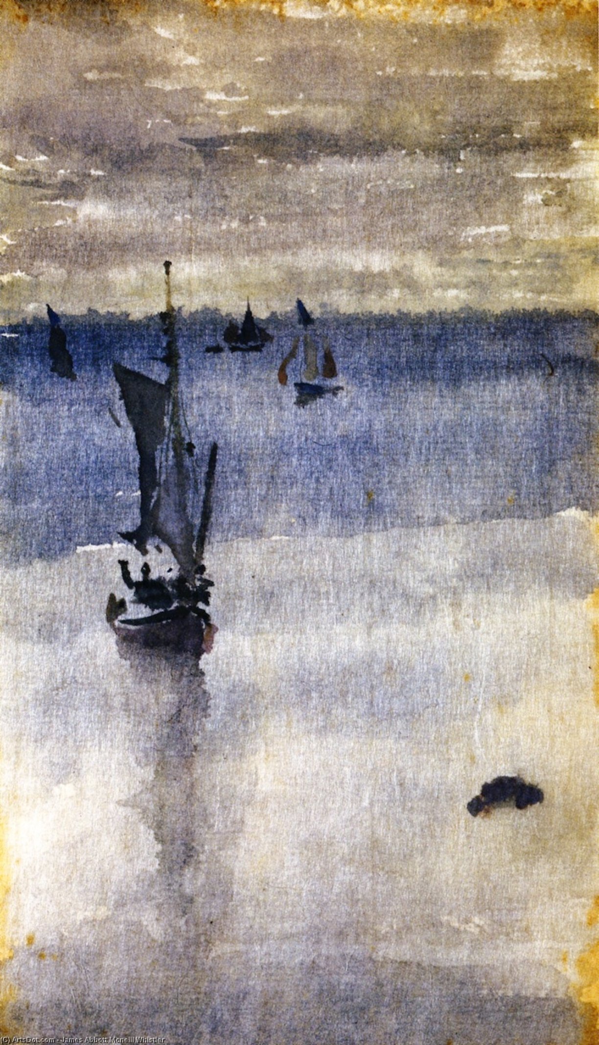 Wikioo.org – La Enciclopedia de las Bellas Artes - Pintura, Obras de arte de James Abbott Mcneill Whistler - veleros cómo  azul  agua
