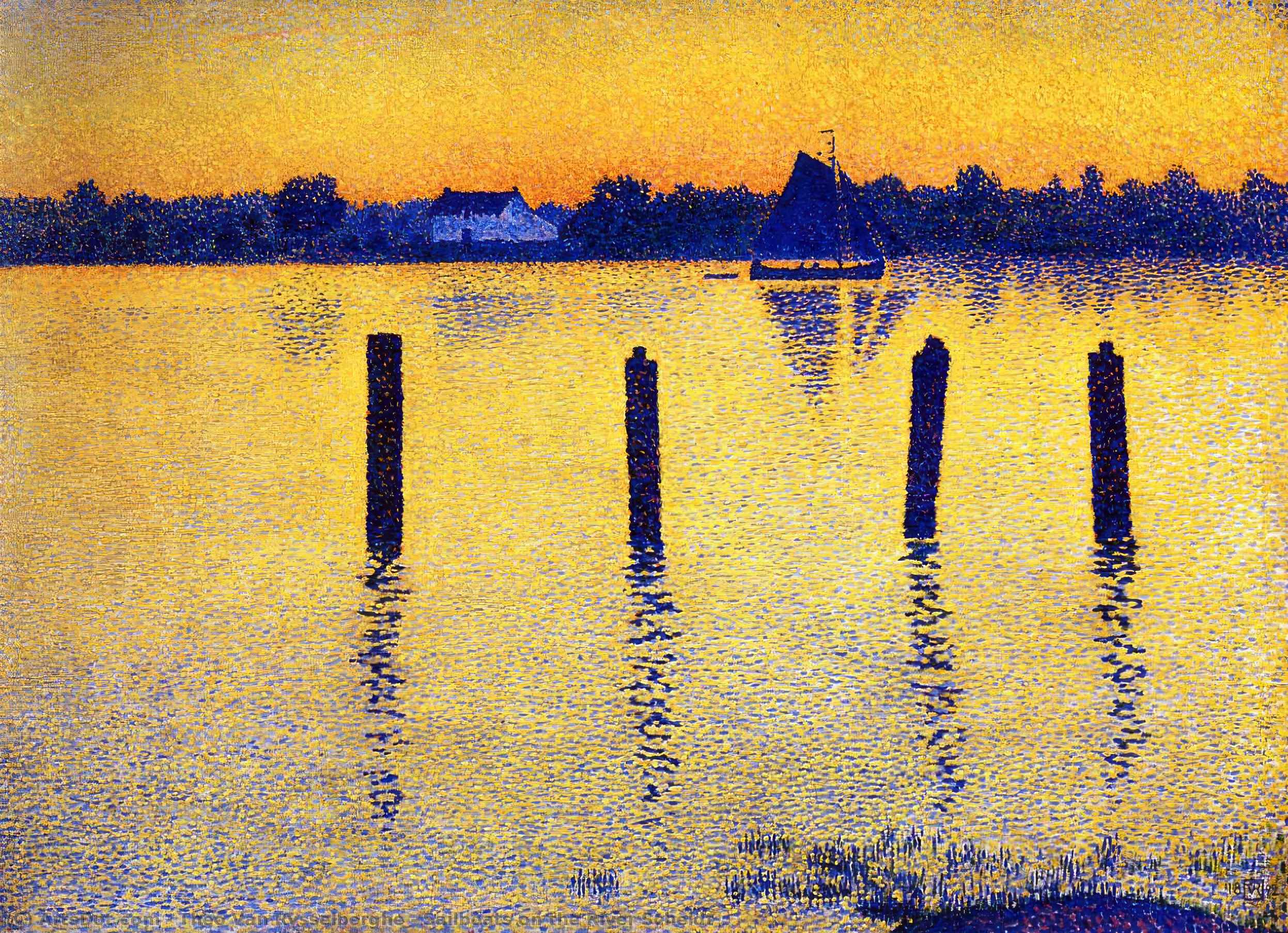 Wikioo.org - The Encyclopedia of Fine Arts - Painting, Artwork by Theo Van Rysselberghe - Sailboats on the River Scheldt