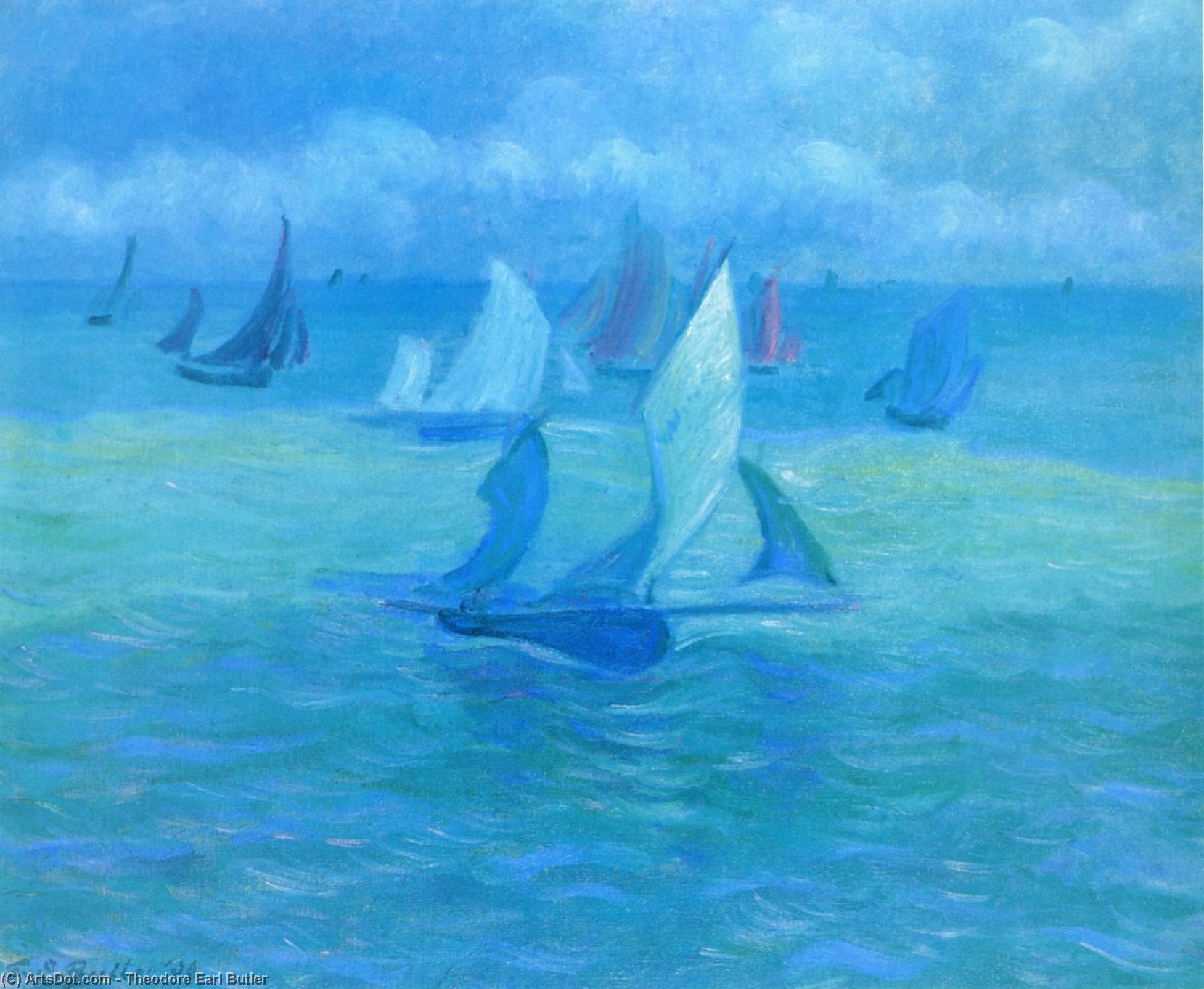 Wikioo.org – L'Enciclopedia delle Belle Arti - Pittura, Opere di Theodore Earl Butler - Barche a vela su  dopodomani  acqua
