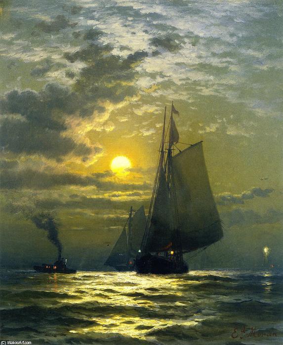 Wikioo.org - The Encyclopedia of Fine Arts - Painting, Artwork by Edward Moran - Sailing by Moonlight, New York Harbor