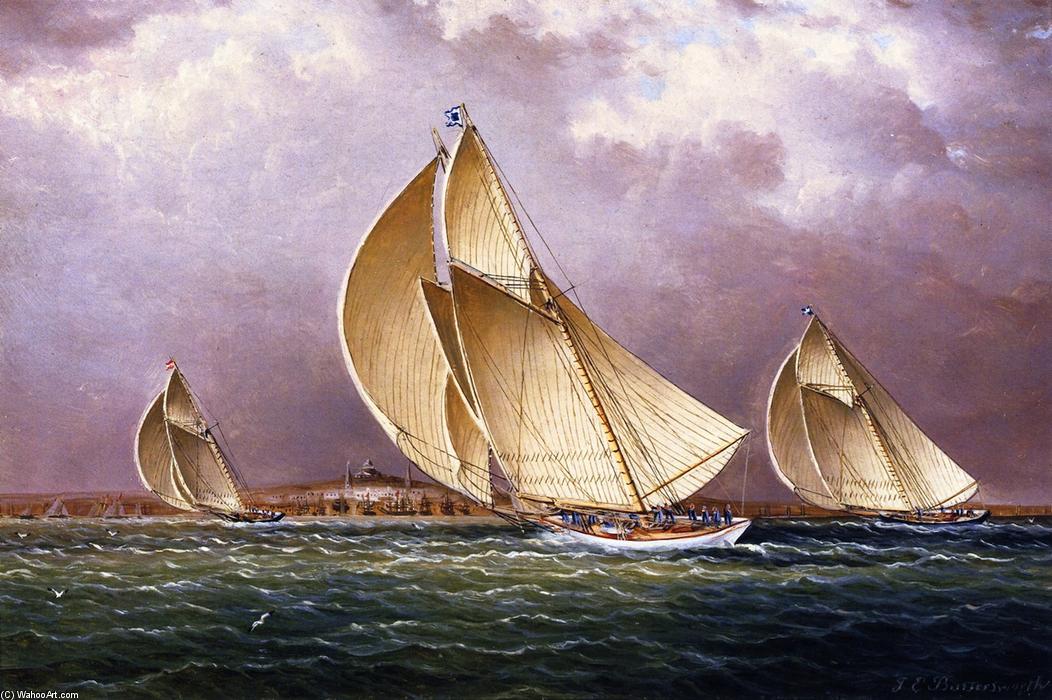 Wikioo.org - Die Enzyklopädie bildender Kunst - Malerei, Kunstwerk von James Edward Buttersworth - Segeln in den Hafen von Boston
