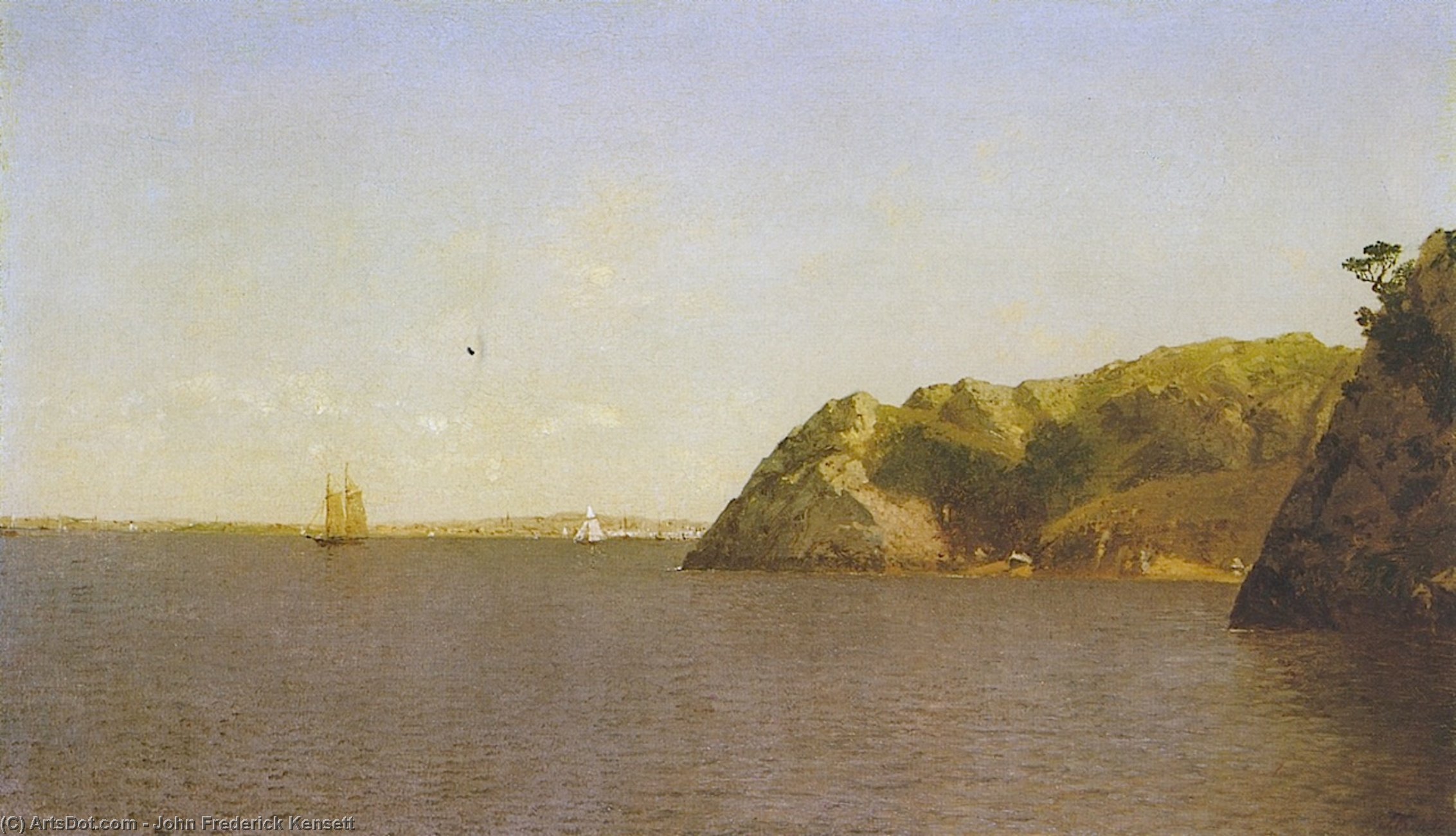 Wikioo.org - The Encyclopedia of Fine Arts - Painting, Artwork by John Frederick Kensett - Sailing on the Bay, Newport Harbor