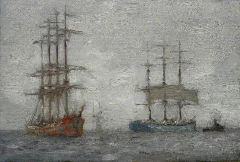 Wikioo.org - สารานุกรมวิจิตรศิลป์ - จิตรกรรม Henry Scott Tuke - Sailing Ships and a Tug
