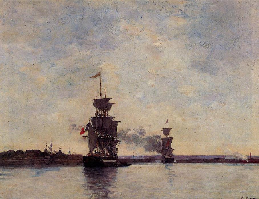 Wikioo.org - The Encyclopedia of Fine Arts - Painting, Artwork by Eugène Louis Boudin - Sailing Ships Entering Port