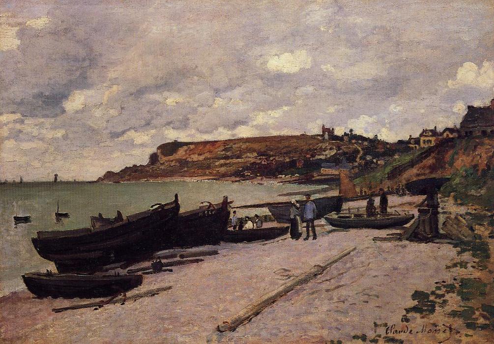 Wikioo.org - The Encyclopedia of Fine Arts - Painting, Artwork by Claude Monet - Sainte-Adresse, Fishing Boats on the Shore