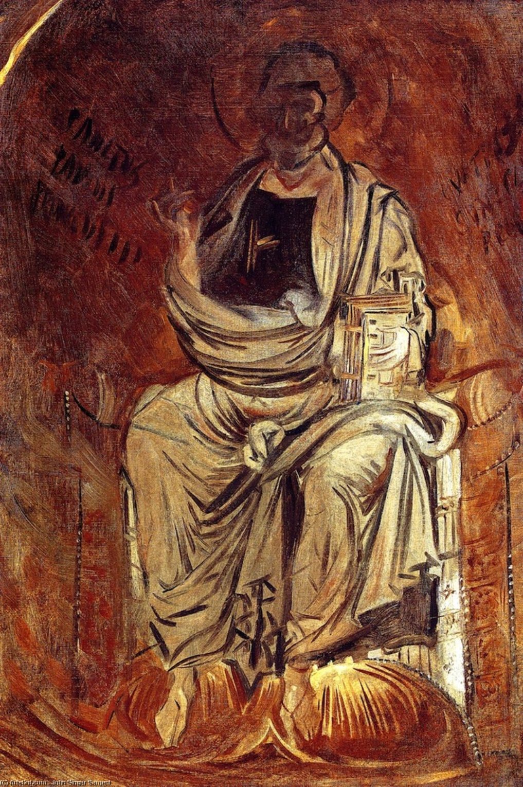 Wikioo.org – L'Enciclopedia delle Belle Arti - Pittura, Opere di John Singer Sargent - Un santo  detenzione  Un  libro