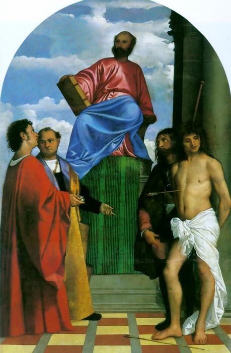 Wikioo.org - สารานุกรมวิจิตรศิลป์ - จิตรกรรม Tiziano Vecellio (Titian) - Saint Mark Enthroned