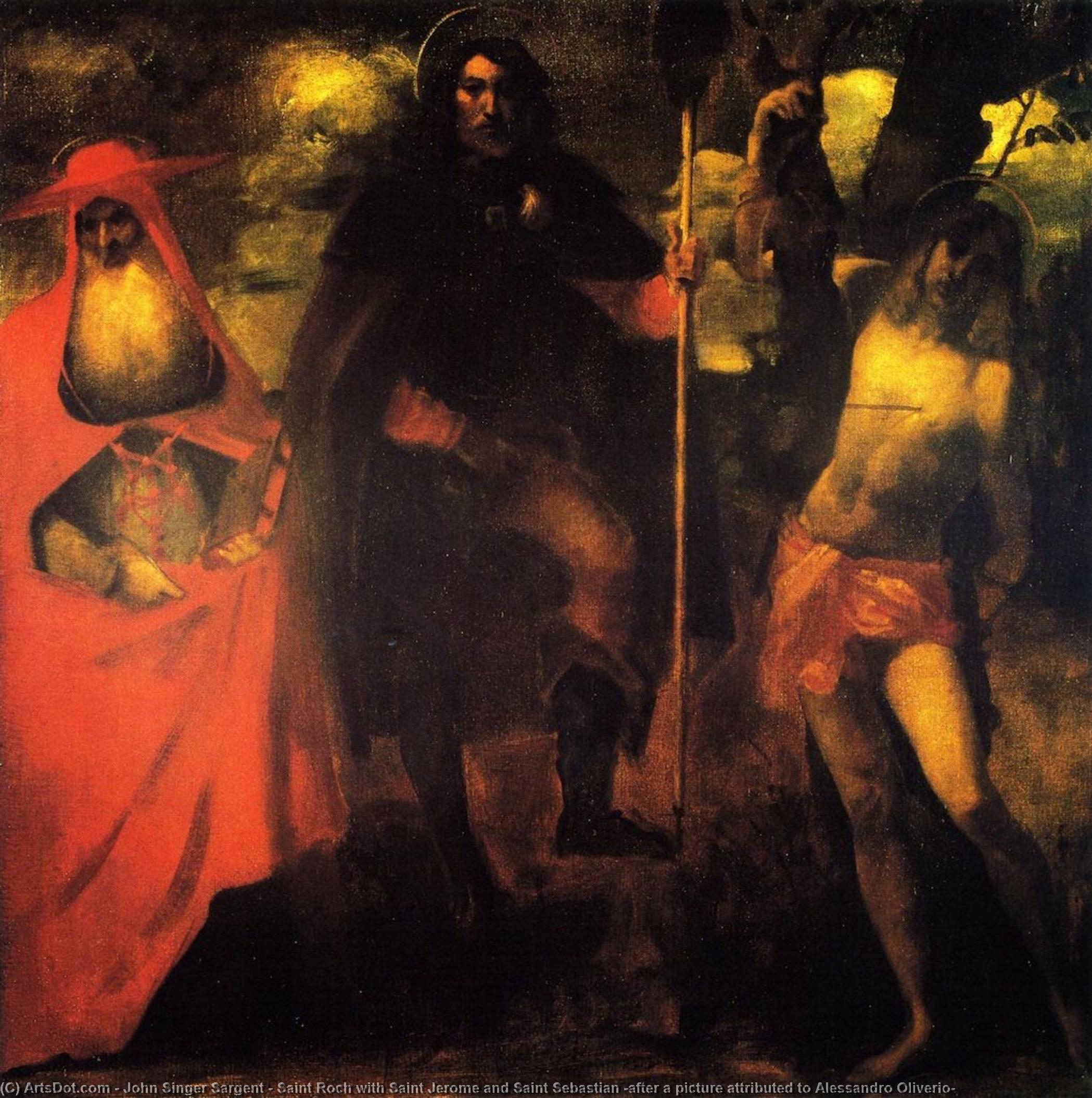 Wikioo.org - The Encyclopedia of Fine Arts - Painting, Artwork by John Singer Sargent - Saint Roch with Saint Jerome and Saint Sebastian (after a picture attributed to Alessandro Oliverio)