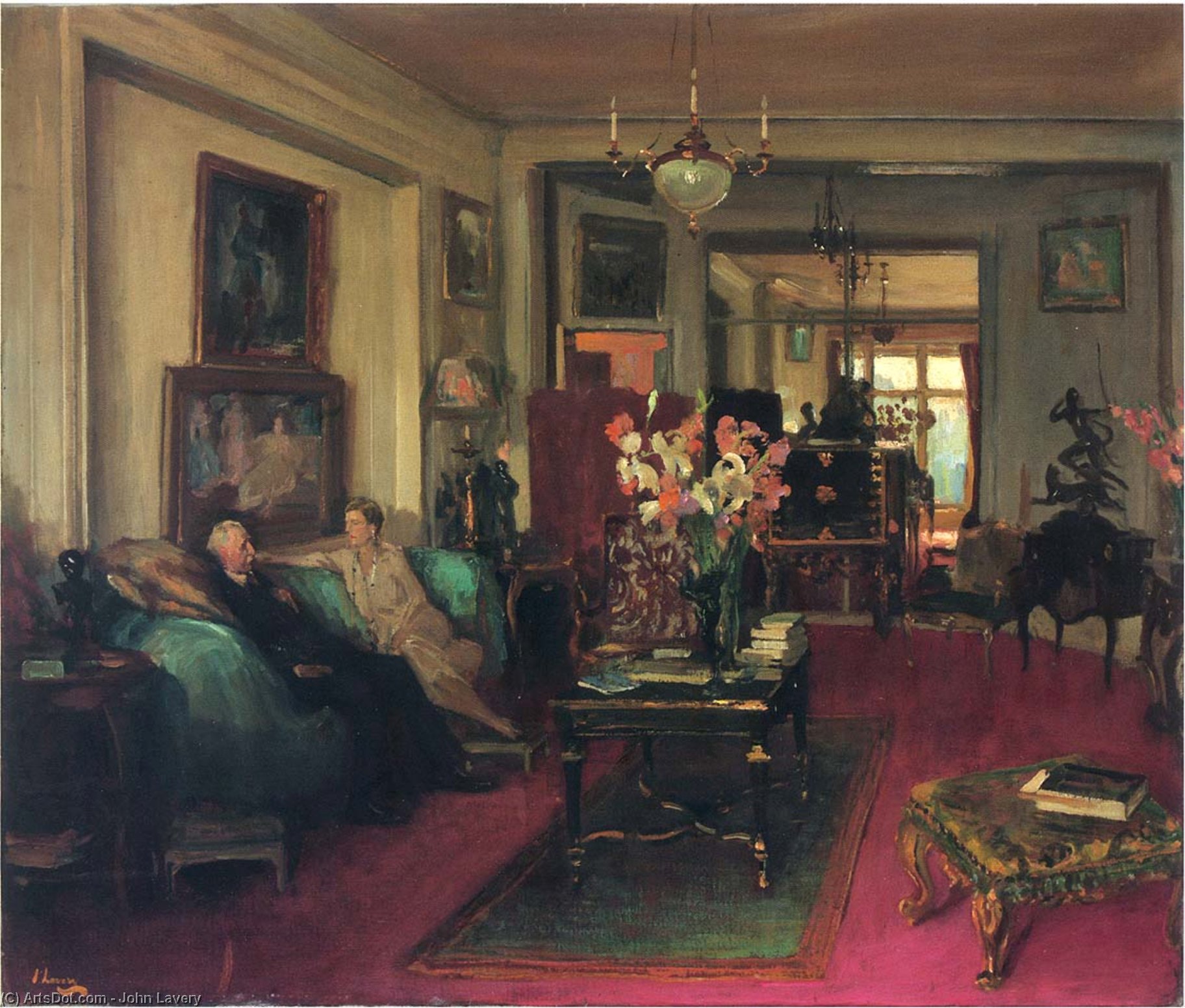 Wikioo.org - สารานุกรมวิจิตรศิลป์ - จิตรกรรม John Lavery - A Salon, Lady Cunard and John Moore