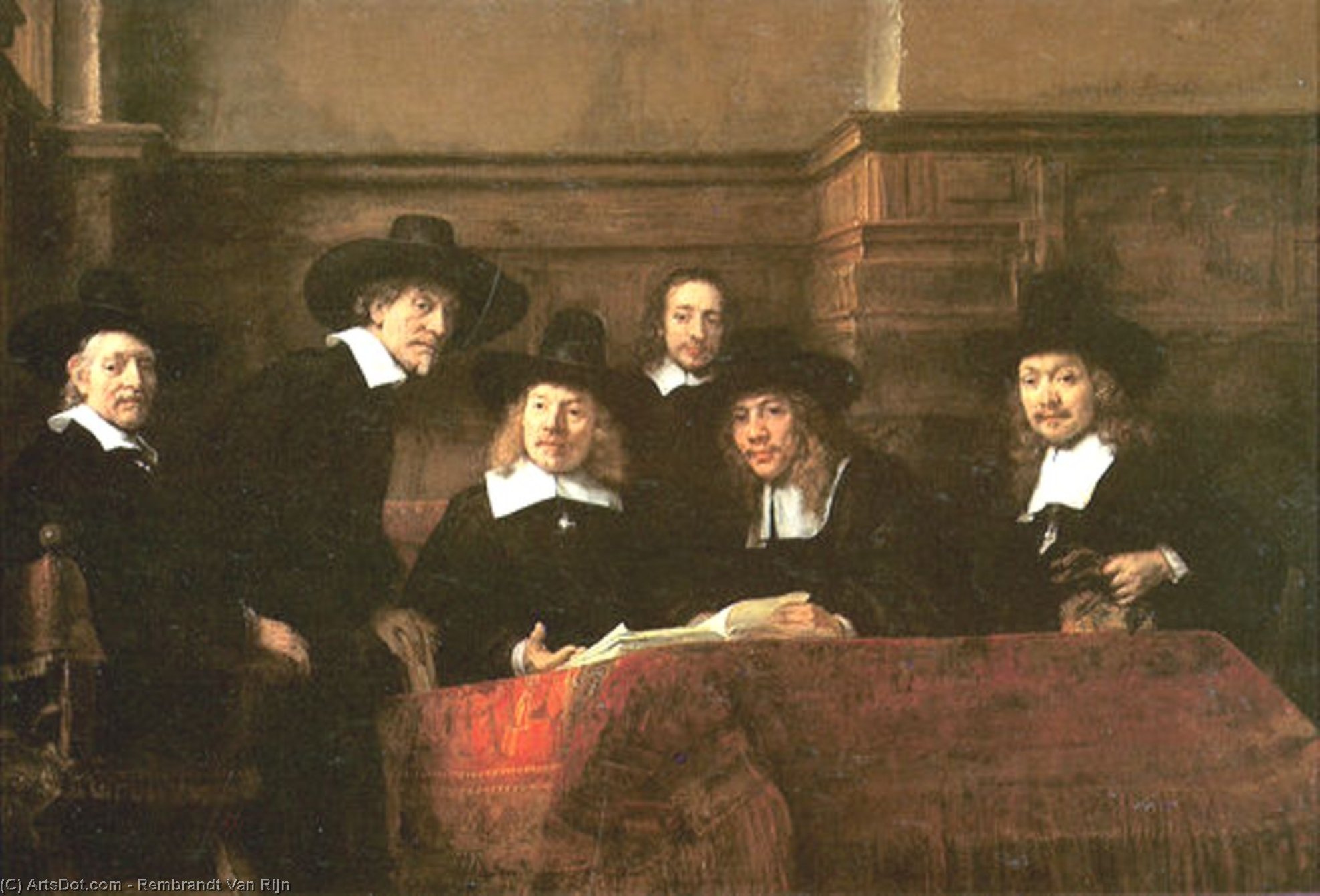 Wikioo.org - The Encyclopedia of Fine Arts - Painting, Artwork by Rembrandt Van Rijn - Sampling Officials of the Guild of the Drapers