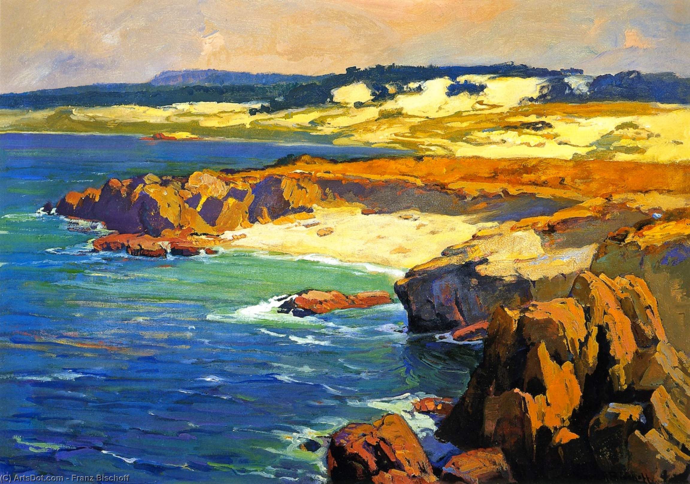 Wikioo.org - The Encyclopedia of Fine Arts - Painting, Artwork by Franz Bischoff - Sand Dunes and Rocky Coast