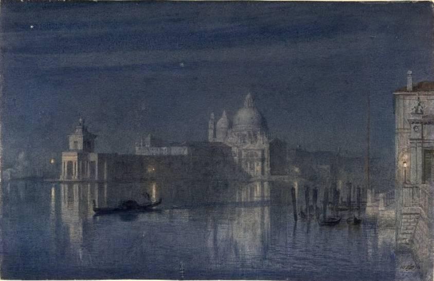 Wikioo.org – La Enciclopedia de las Bellas Artes - Pintura, Obras de arte de Edward John Poynter - Santa Maria Della Salute, Venecia Moonlight