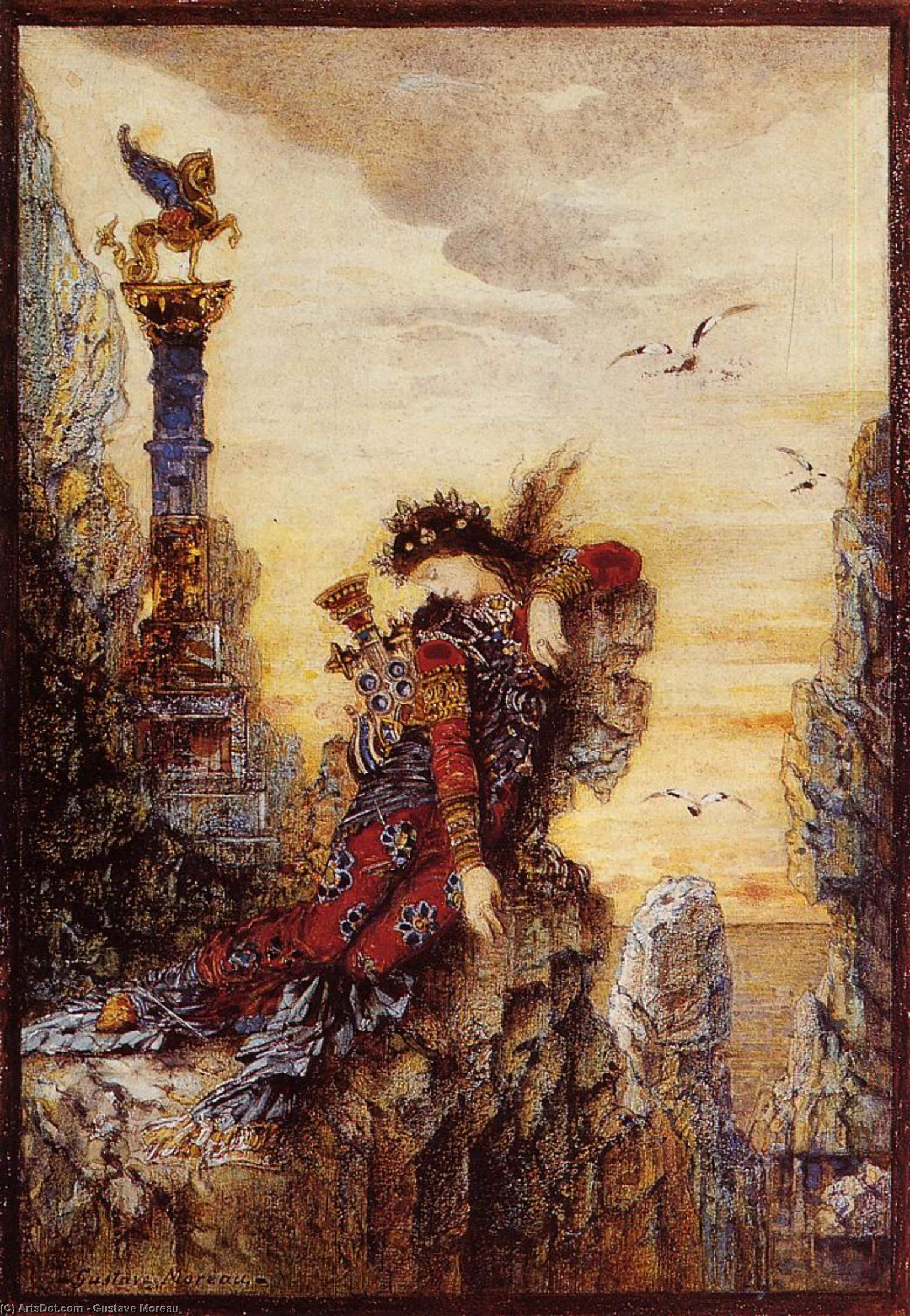 Wikioo.org - The Encyclopedia of Fine Arts - Painting, Artwork by Gustave Moreau - Sappho on the Rocks