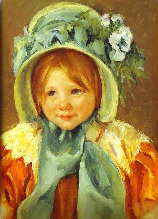 Wikioo.org - The Encyclopedia of Fine Arts - Painting, Artwork by Mary Stevenson Cassatt - Sarah in a Green Bonnet