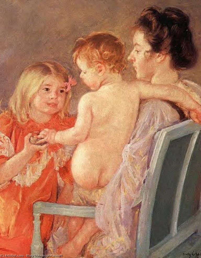 Wikioo.org - The Encyclopedia of Fine Arts - Painting, Artwork by Mary Stevenson Cassatt - Sara Handing a Toy to the Baby
