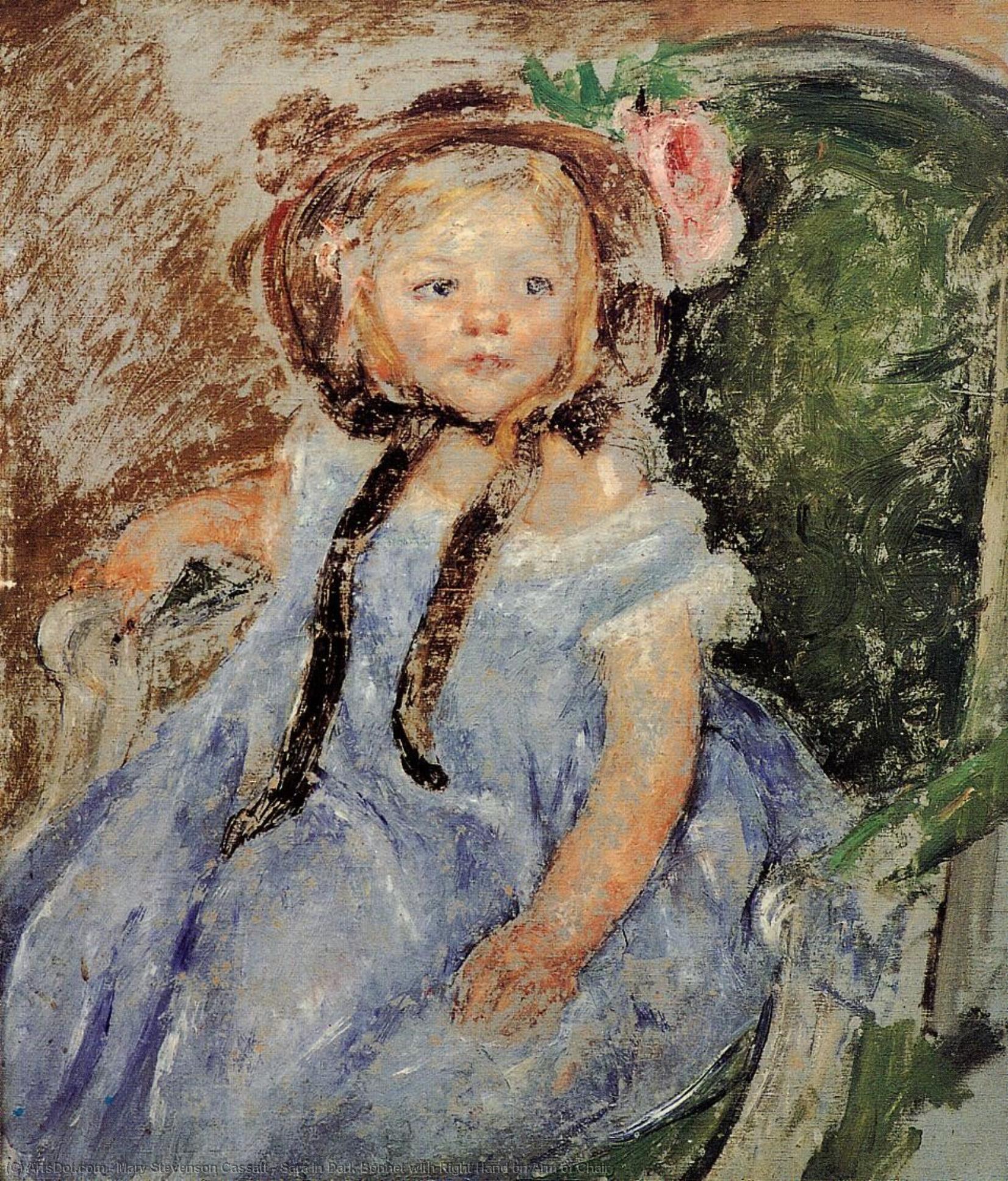 Wikioo.org – La Enciclopedia de las Bellas Artes - Pintura, Obras de arte de Mary Stevenson Cassatt - sara en capó oscuro con la mano derecha en el brazo de la silla