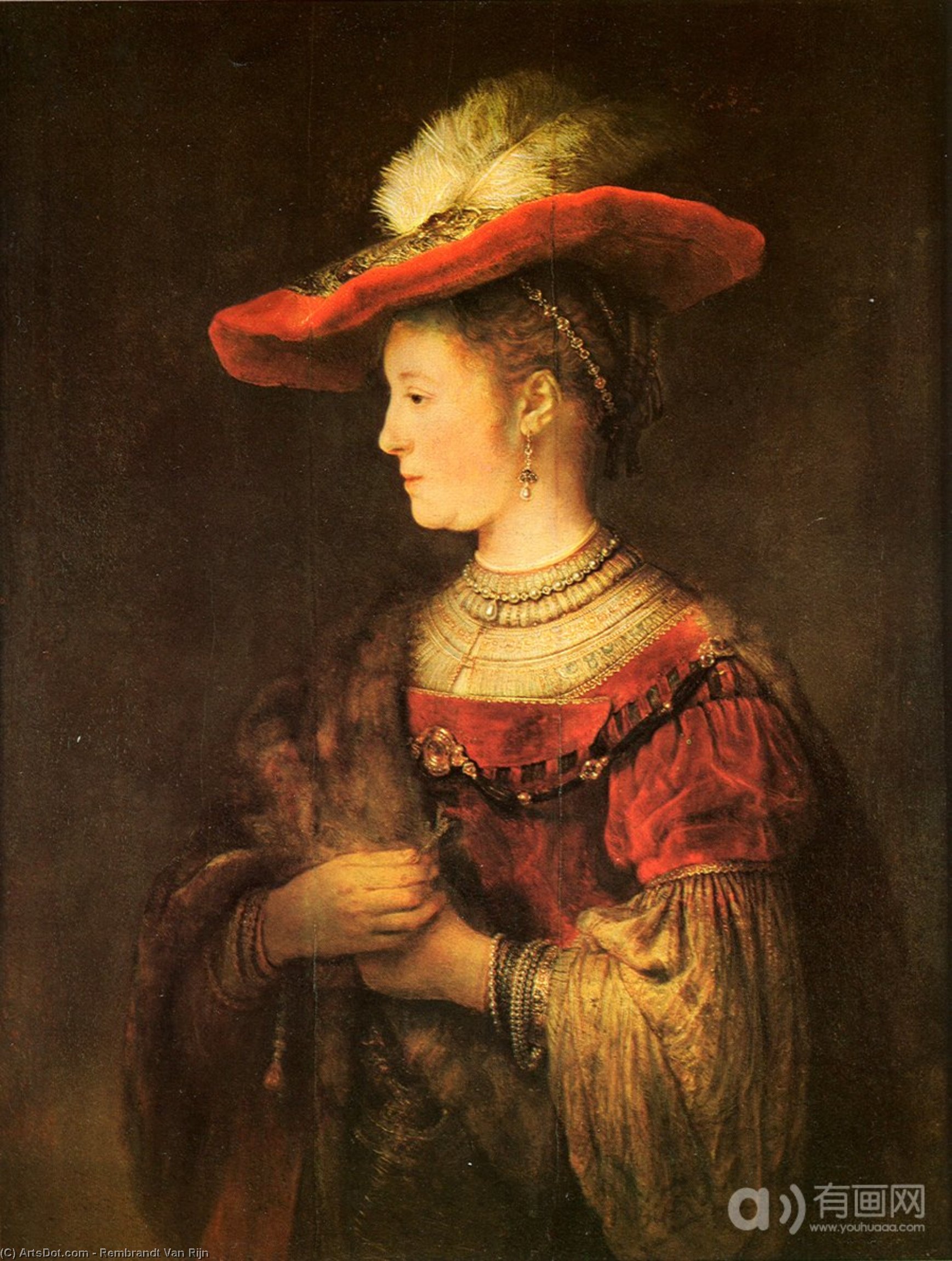 Wikioo.org - The Encyclopedia of Fine Arts - Painting, Artwork by Rembrandt Van Rijn - Saskia with a Bonnet