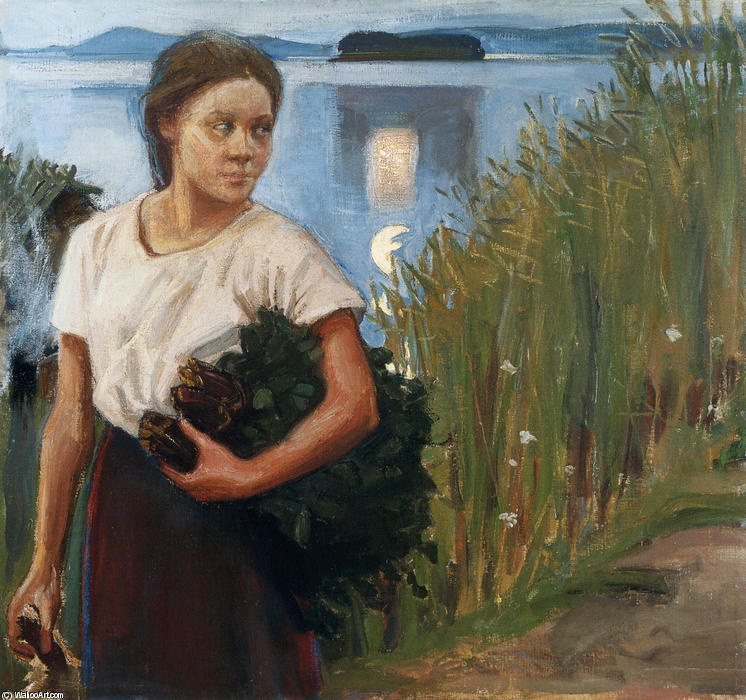 Wikioo.org - The Encyclopedia of Fine Arts - Painting, Artwork by Akseli Gallen Kallela - The Sauna Girl