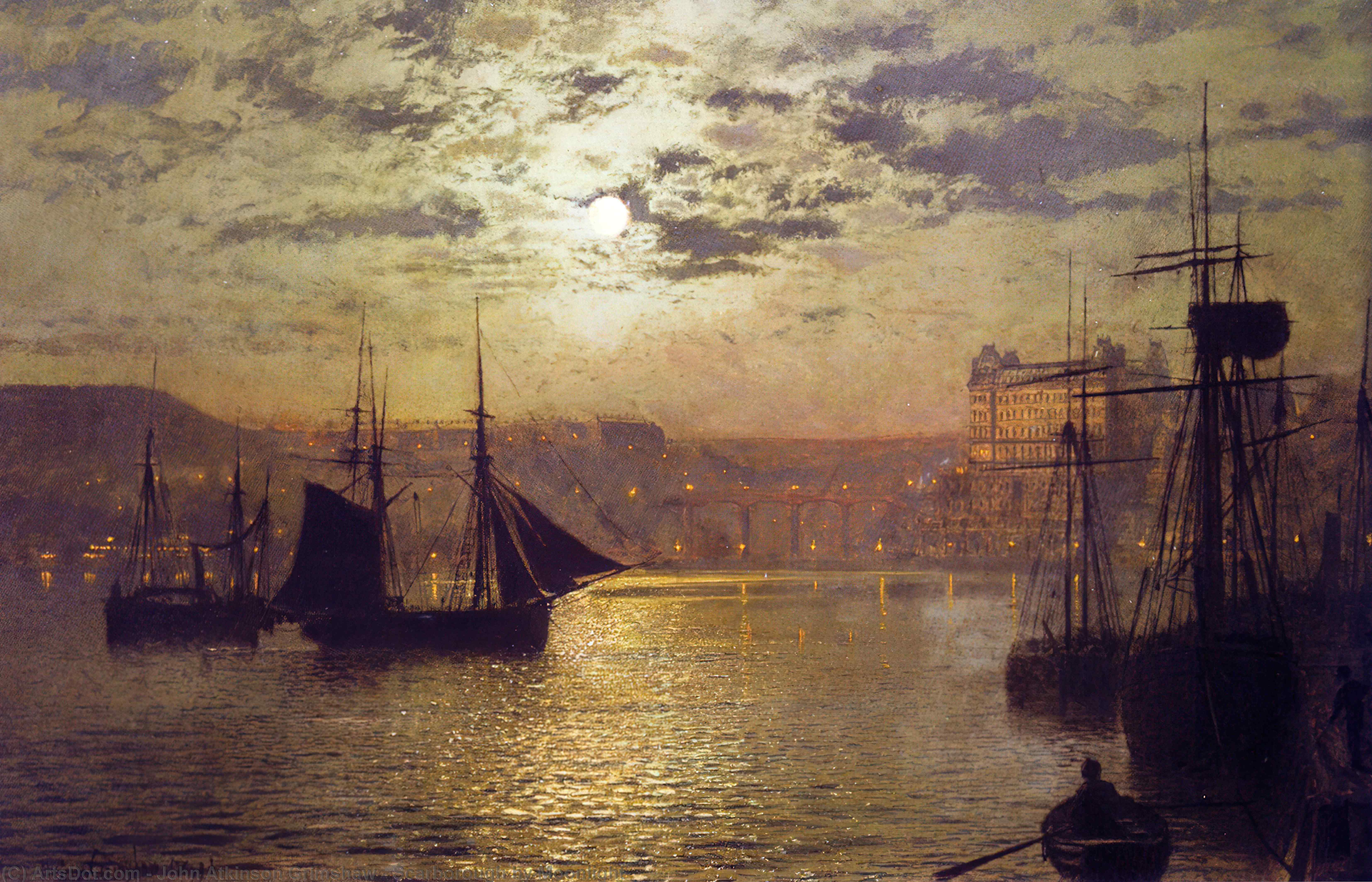 Wikioo.org - The Encyclopedia of Fine Arts - Painting, Artwork by John Atkinson Grimshaw - Scarborough by Moonlight