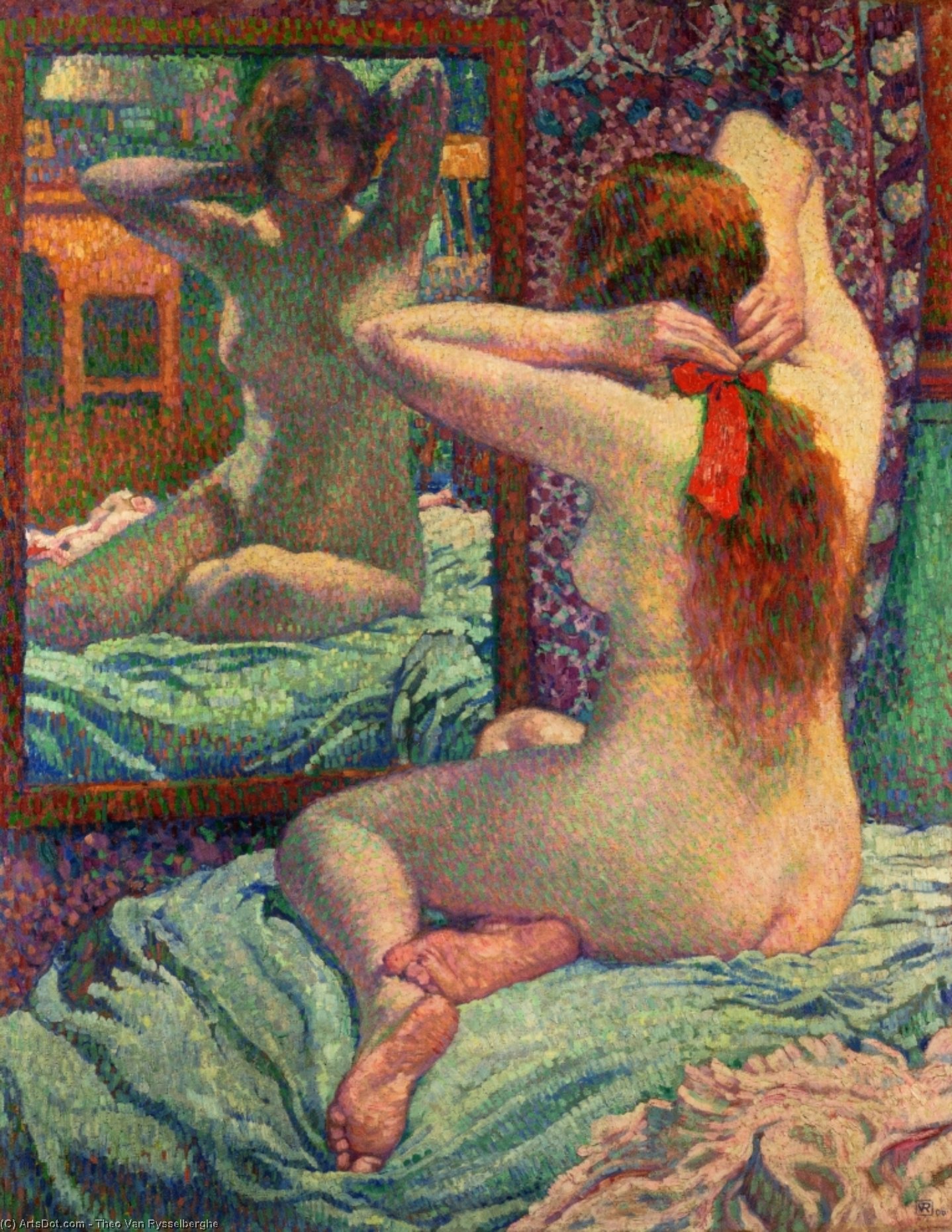 Wikioo.org - The Encyclopedia of Fine Arts - Painting, Artwork by Theo Van Rysselberghe - The Scarlet Ribbon