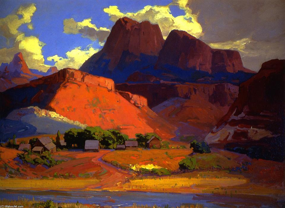 WikiOO.org - Енциклопедия за изящни изкуства - Живопис, Произведения на изкуството Franz Bischoff - Scattered Farms along the River, Utah