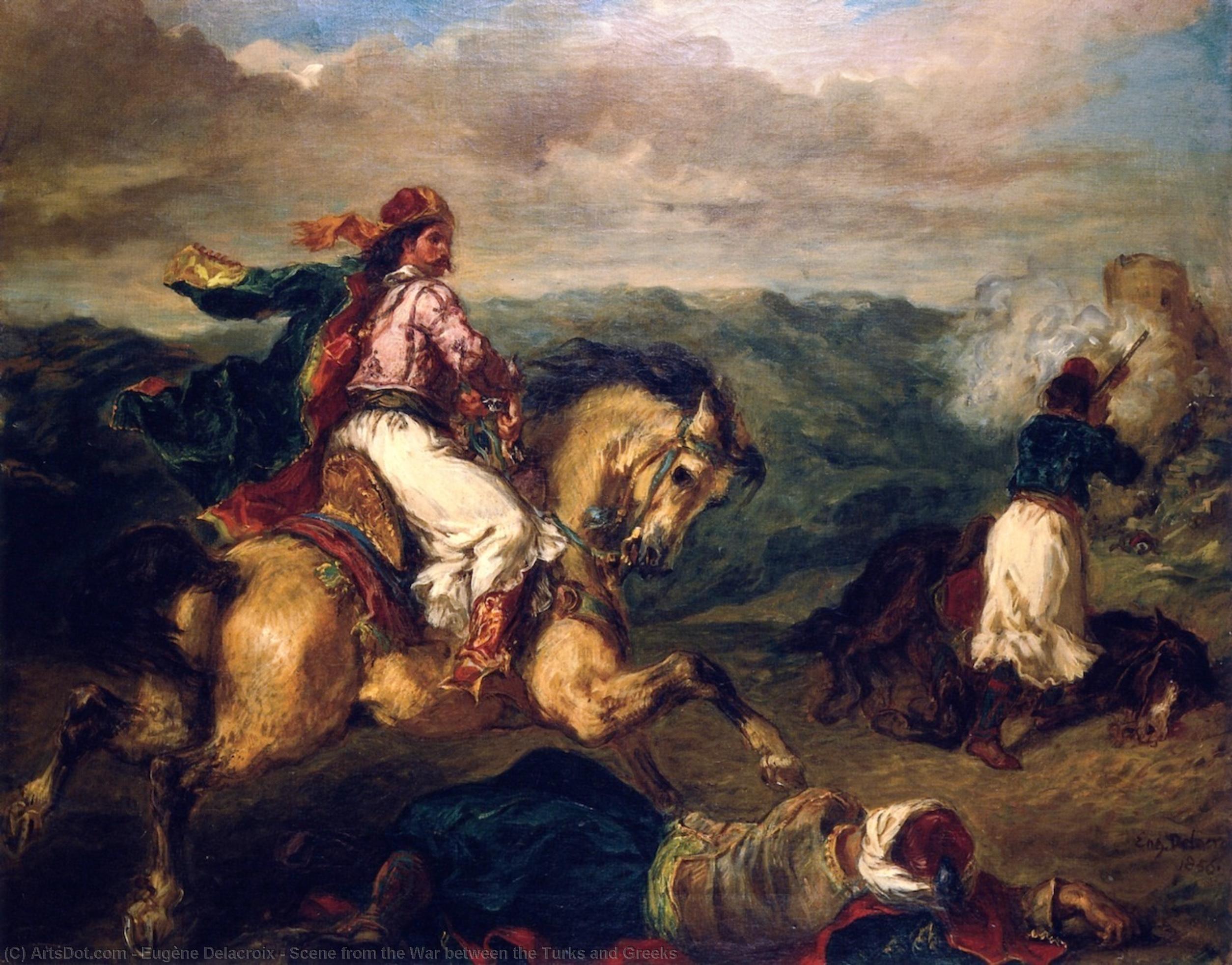 Wikioo.org – L'Encyclopédie des Beaux Arts - Peinture, Oeuvre de Eugène Delacroix - Scène d la guerre entre l Turcs et les grecs