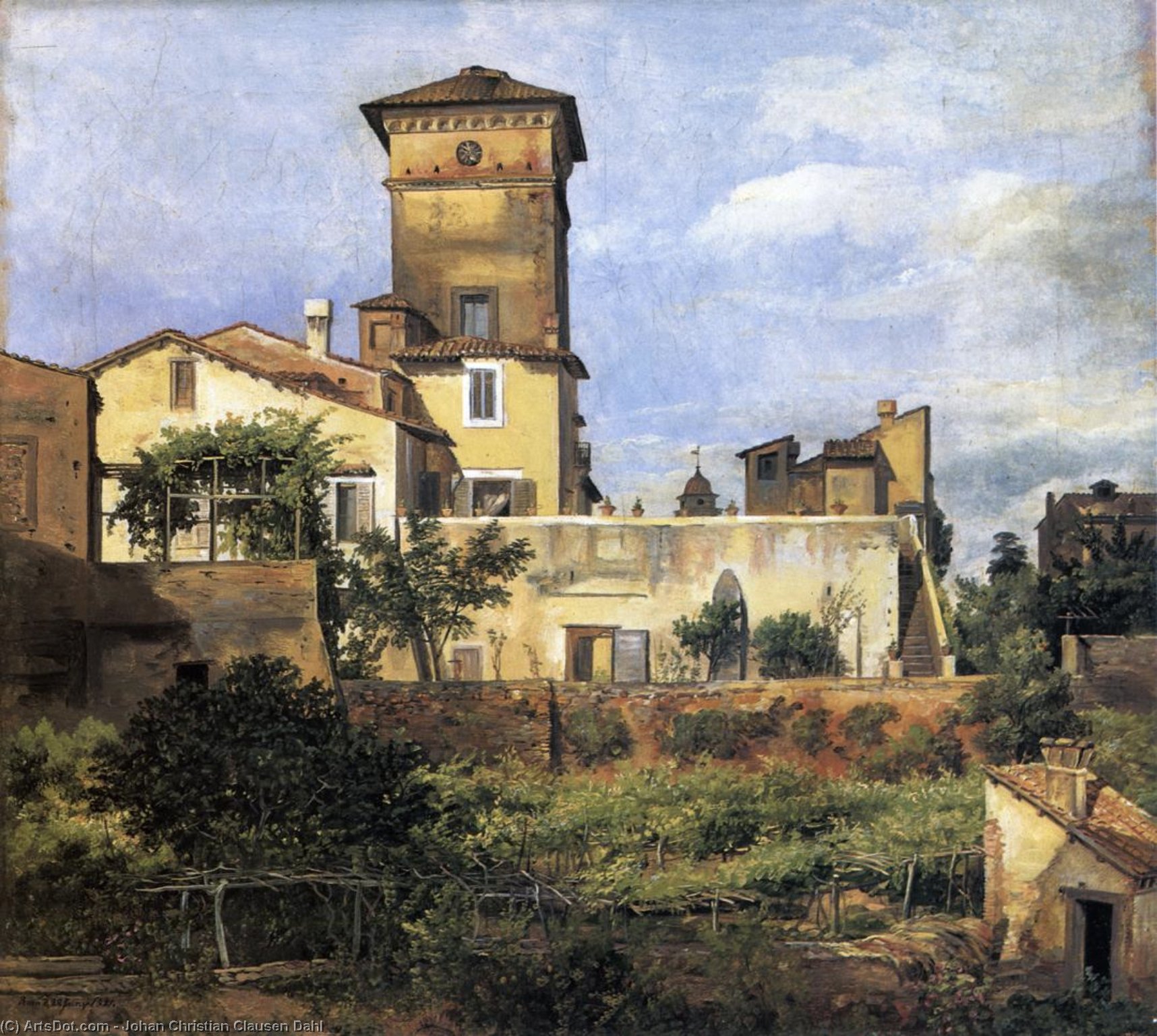 Wikioo.org - The Encyclopedia of Fine Arts - Painting, Artwork by Johan Christian Clausen Dahl - Scene of the Villa Malta