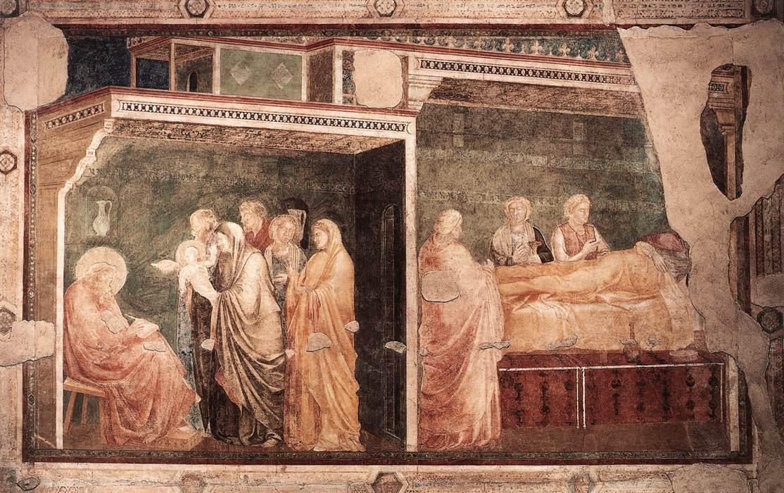 WikiOO.org - Enciclopedia of Fine Arts - Pictura, lucrări de artă Giotto Di Bondone - Scenes from the Life of St John the Baptist: 2. Birth and Naming of the Baptist (Peruzzi Chapel, Santa Croce, Florence)