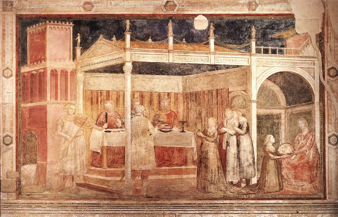 Wikioo.org - The Encyclopedia of Fine Arts - Painting, Artwork by Giotto Di Bondone - Scenes from the Life of St John the Baptist: 3. Feast of Herod (Peruzzi Chapel, Santa Croce, Florence)