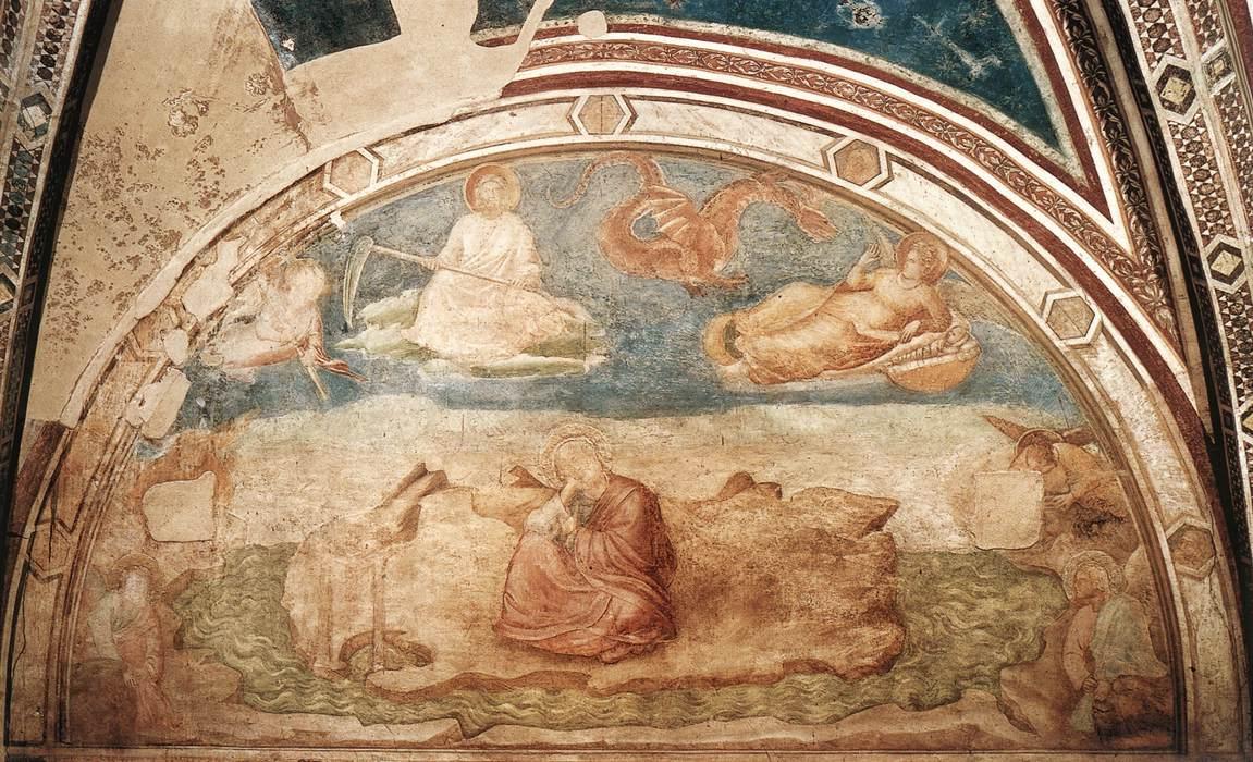 Wikioo.org - สารานุกรมวิจิตรศิลป์ - จิตรกรรม Giotto Di Bondone - Scenes from the Life of St John the Evangelist: 1. St John on Patmos (Peruzzi Chapel, Santa Croce, Florence)