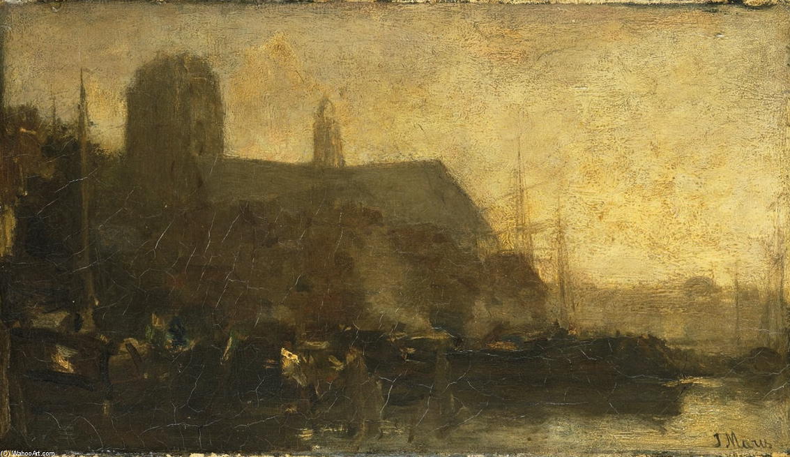 Wikioo.org - The Encyclopedia of Fine Arts - Painting, Artwork by Jacob Henricus Maris - Schepen in de haven van Dordrecht