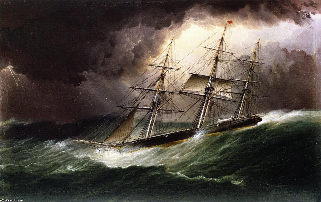 Wikioo.org - The Encyclopedia of Fine Arts - Painting, Artwork by James Edward Buttersworth - Schooner in Stormy Seas