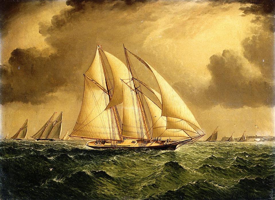 Wikioo.org - The Encyclopedia of Fine Arts - Painting, Artwork by James Edward Buttersworth - Schooners Racing off Sandy Hook