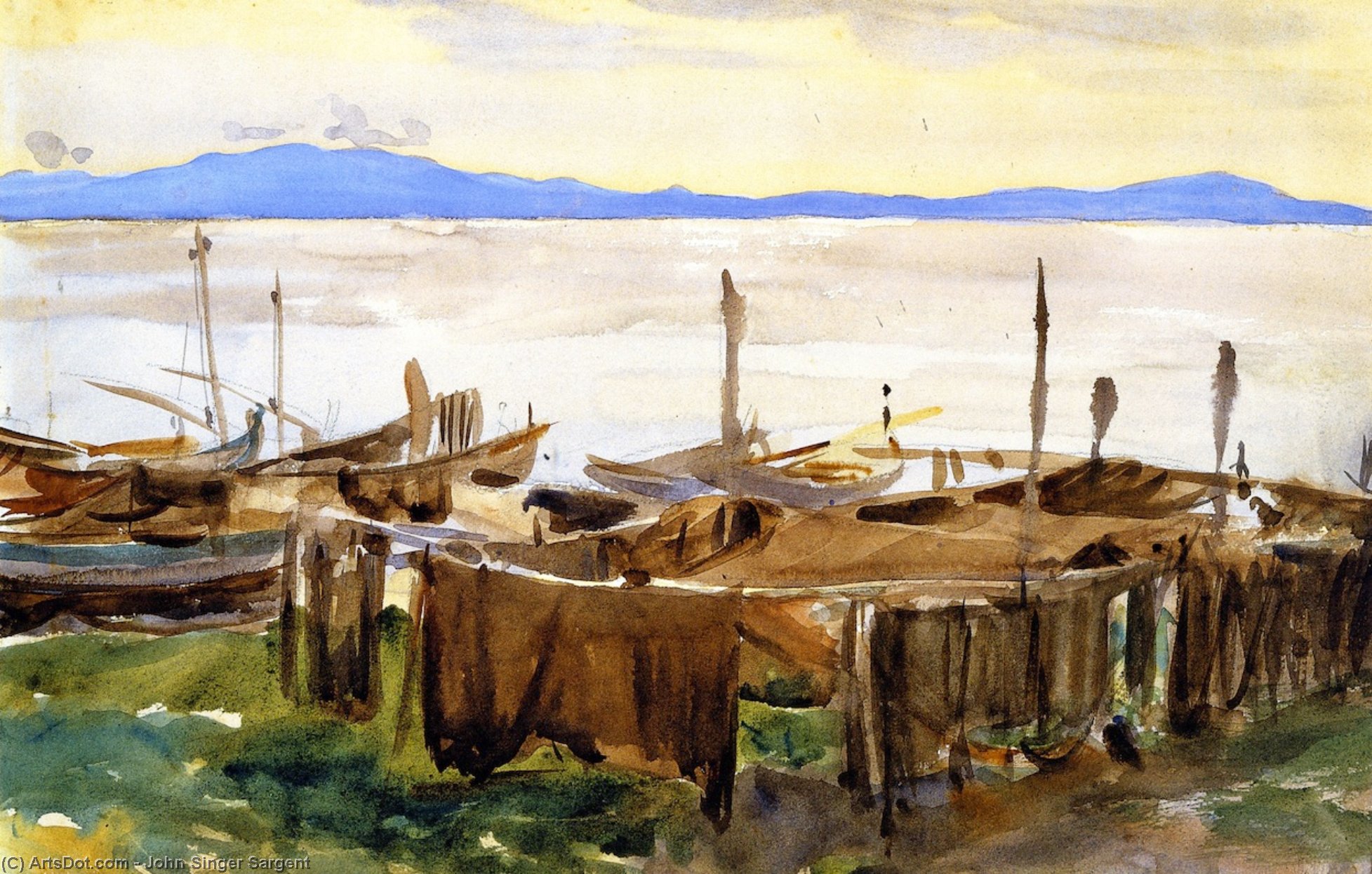 WikiOO.org - Εγκυκλοπαίδεια Καλών Τεχνών - Ζωγραφική, έργα τέχνης John Singer Sargent - Scotland, Fishing Nets