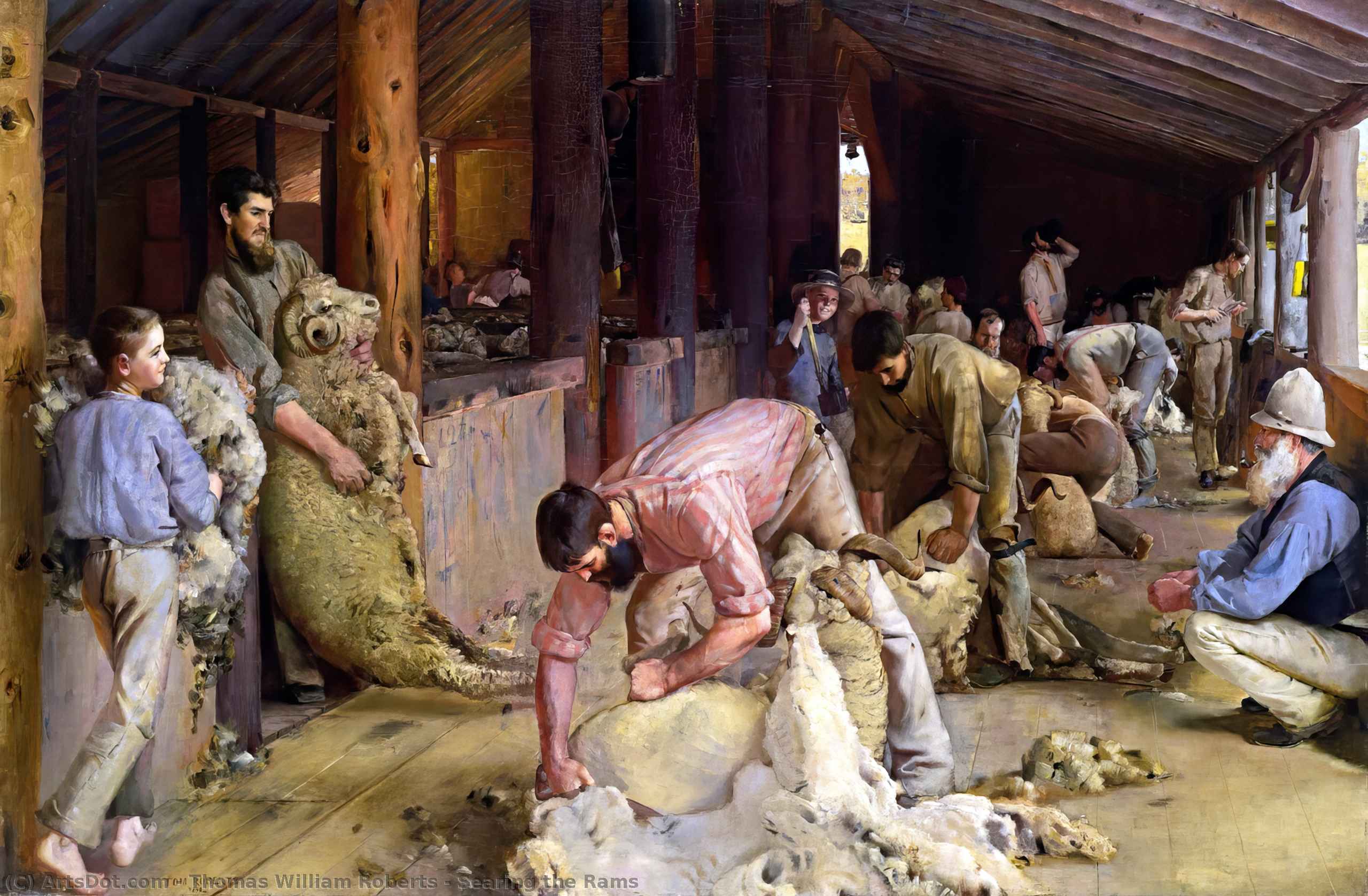 Wikioo.org - The Encyclopedia of Fine Arts - Painting, Artwork by Thomas William Roberts - Searing the Rams