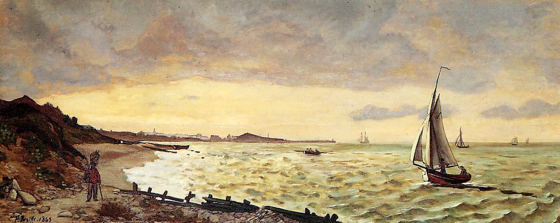 Wikioo.org - The Encyclopedia of Fine Arts - Painting, Artwork by Jean Frederic Bazille - Seascape: The Beach at Sainte-Adresse