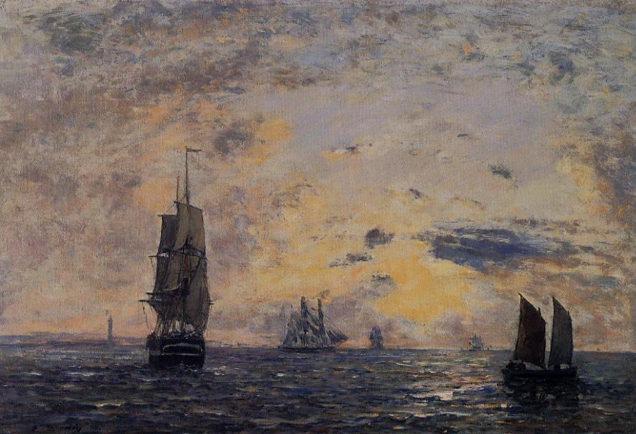 Wikioo.org – L'Encyclopédie des Beaux Arts - Peinture, Oeuvre de Eugène Louis Boudin - paysage marin DE PECHE  bateaux