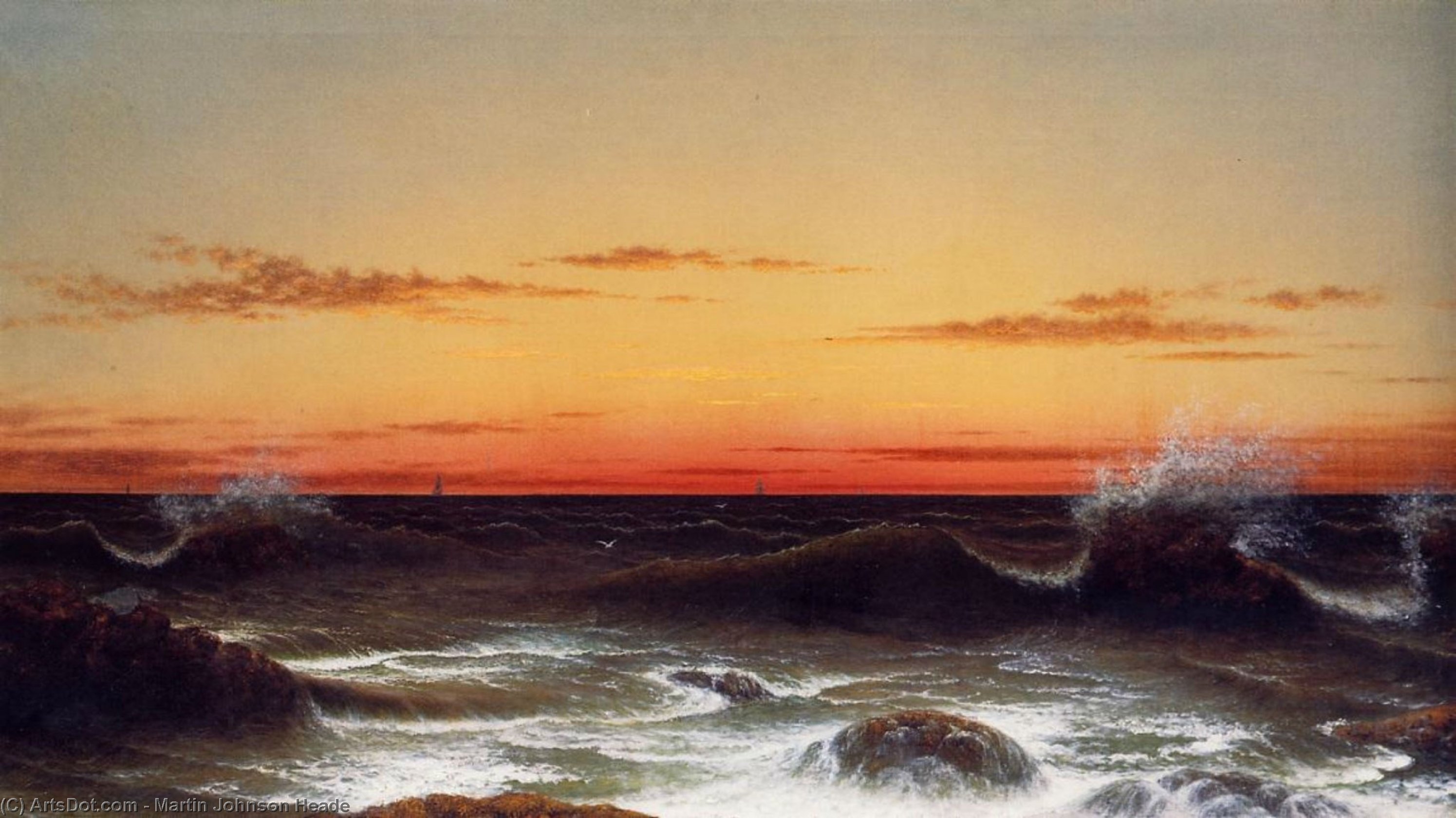 Wikioo.org - The Encyclopedia of Fine Arts - Painting, Artwork by Martin Johnson Heade - Seascape: Sunset