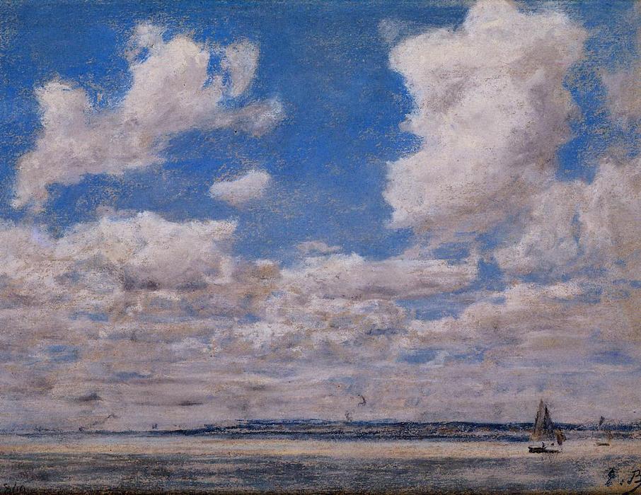 Wikioo.org – La Enciclopedia de las Bellas Artes - Pintura, Obras de arte de Eugène Louis Boudin - vista marina con grande cielo