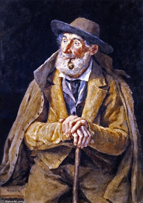 WikiOO.org - Güzel Sanatlar Ansiklopedisi - Resim, Resimler Albert Samuel Anker - A Seated Farmer with a Pipe