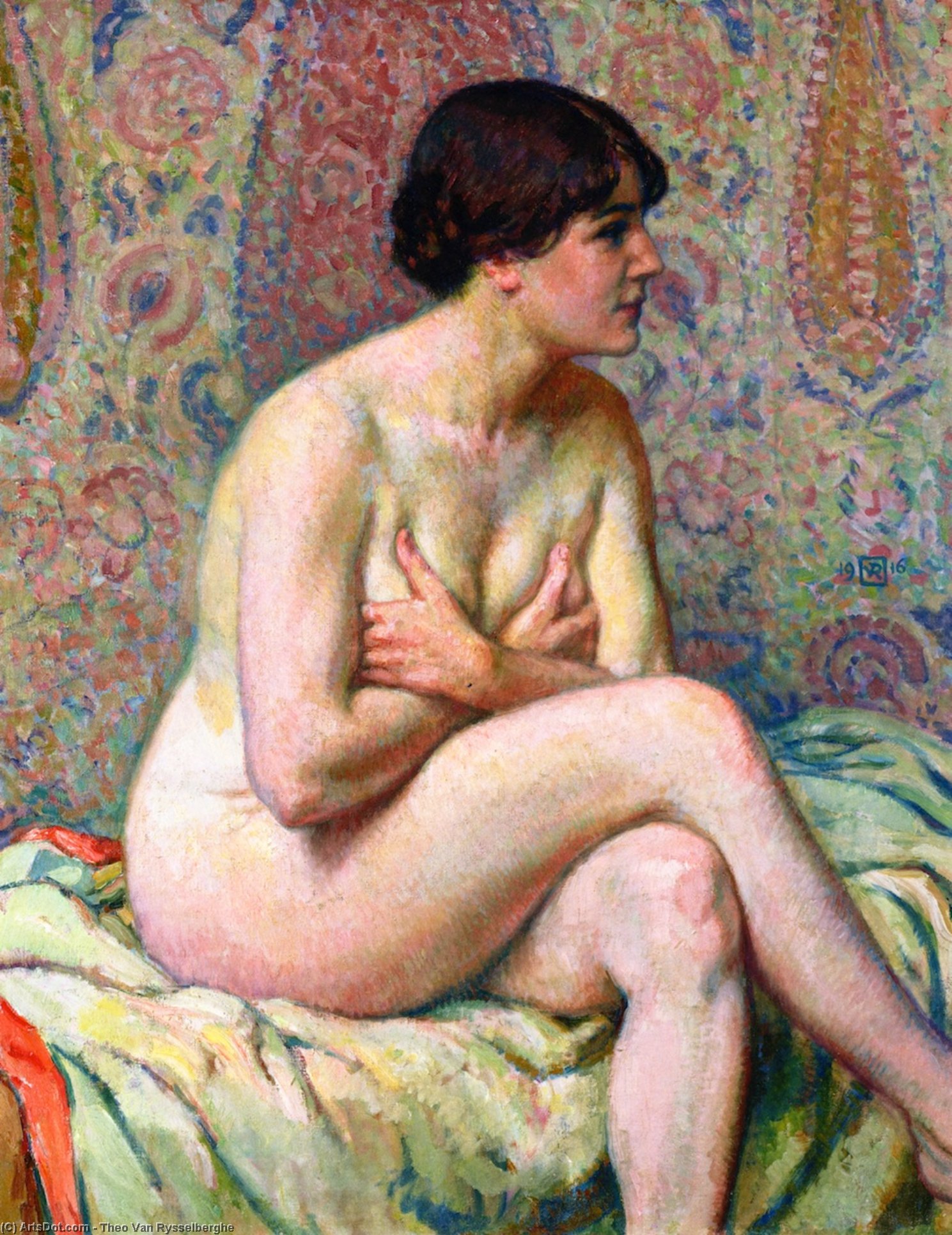 Wikoo.org - موسوعة الفنون الجميلة - اللوحة، العمل الفني Theo Van Rysselberghe - Seated Nude