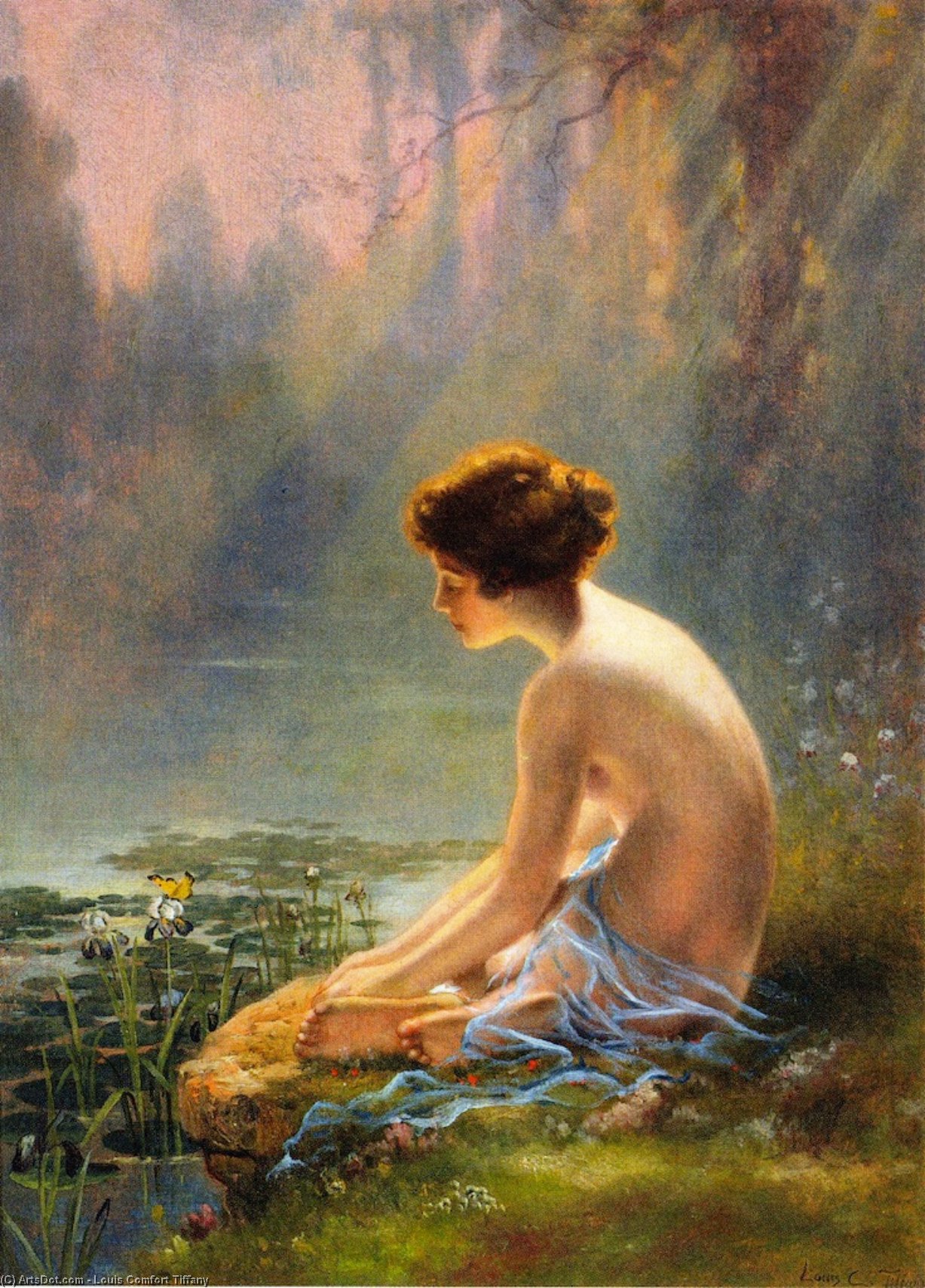 Wikioo.org - The Encyclopedia of Fine Arts - Painting, Artwork by Louis Comfort Tiffany - Seated Nude at Lily Pond