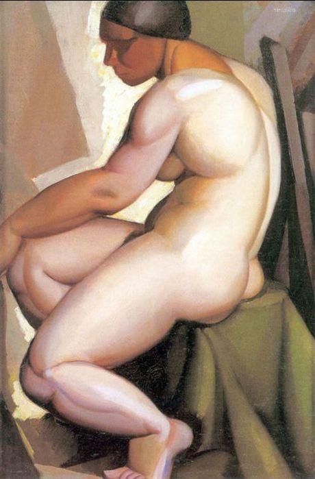 Wikoo.org - موسوعة الفنون الجميلة - اللوحة، العمل الفني Tamara De Lempicka - Seated Nude in Profile