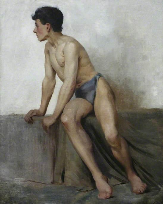 Wikioo.org - The Encyclopedia of Fine Arts - Painting, Artwork by Henry Scott Tuke - Seated Nude Study